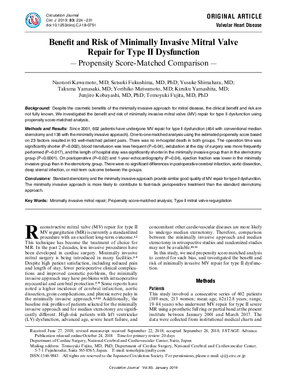 (PDF) Benefit and Risk of Minimally Invasive Mitral Valve Repair for ...