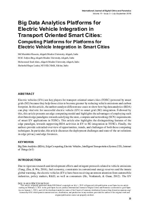 (PDF) Big Data Analytics Platforms for Electric Vehicle Integration in ...