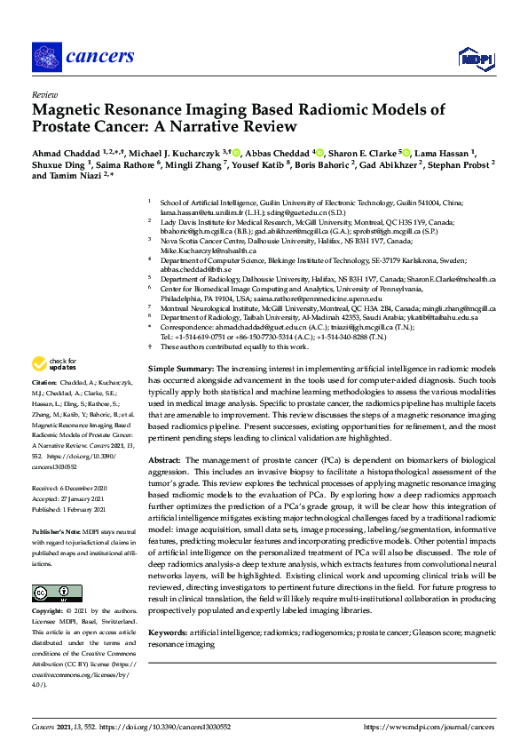 (PDF) Magnetic Resonance Imaging Based Radiomic Models of Prostate ...