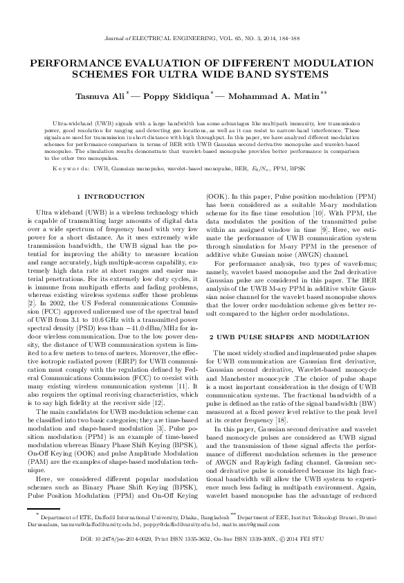 (PDF) Performance Evaluation of Different Modulation Schemes for Ultra ...