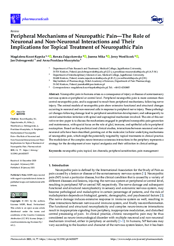(PDF) Peripheral Mechanisms of Neuropathic Pain—The Role of Neuronal ...