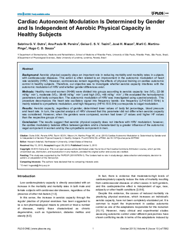 (PDF) Cardiac Autonomic Modulation Is Determined by Gender and Is ...