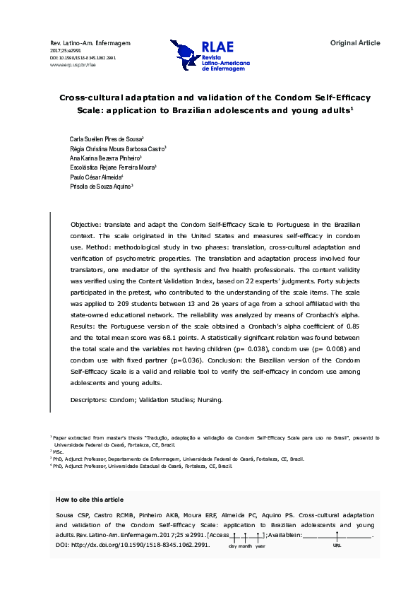 (PDF) Cross-cultural adaptation and validation of the Condom Self ...