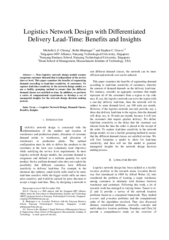 (PDF) Logistics Network Design with Differentiated Delivery Lead-Time ...