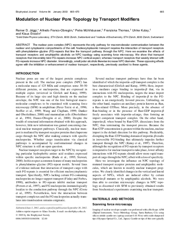 (PDF) Modulation of Nuclear Pore Topology by Transport Modifiers