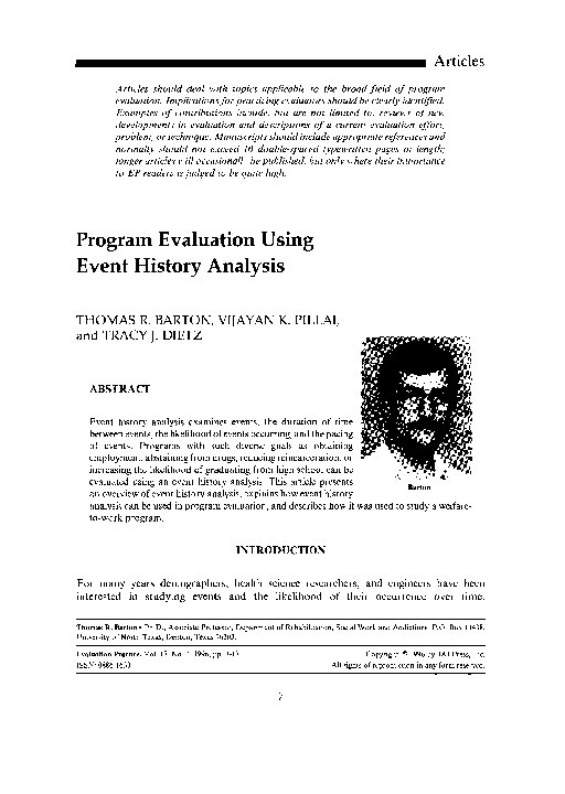 (PDF) Program Evaluation Using Event History Analysis