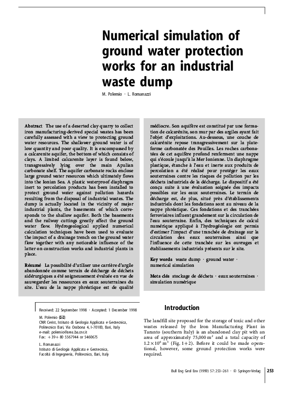 (PDF) Numerical simulation of ground water protection works for an ...