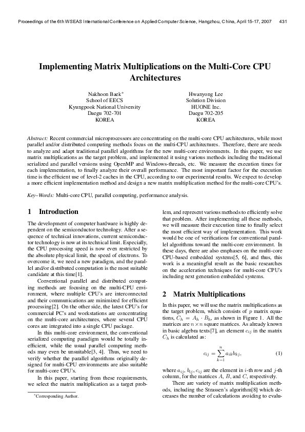 (PDF) Implementing Matrix Multiplications on the Multi-Core CPU ...