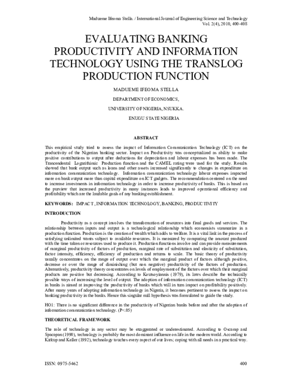 (PDF) Evaluating Banking Productivity and Information Technology Using ...