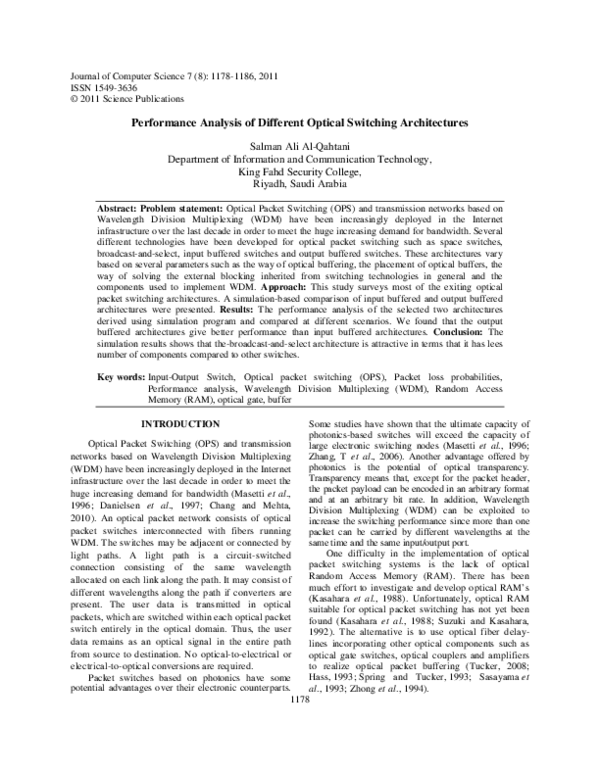 (PDF) Performance Analysis of Different Optical Switching Architectures