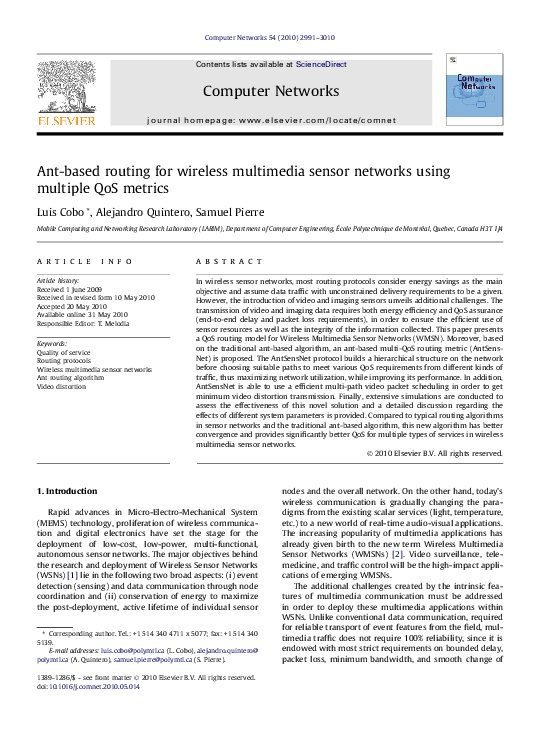 (PDF) Ant-based routing for wireless multimedia sensor networks using ...