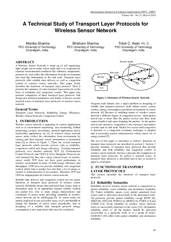 (PDF) A Technical Study of Transport Layer Protocols in Wireless Sensor ...