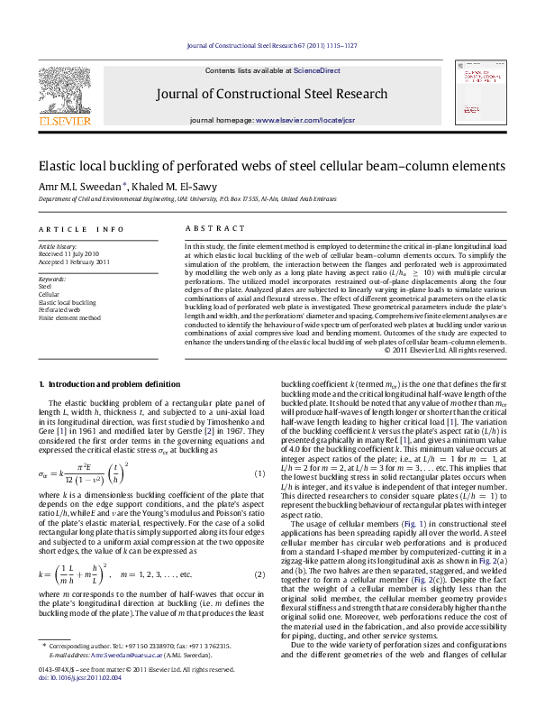 (PDF) Elastic local buckling of perforated webs of steel cellular beam ...