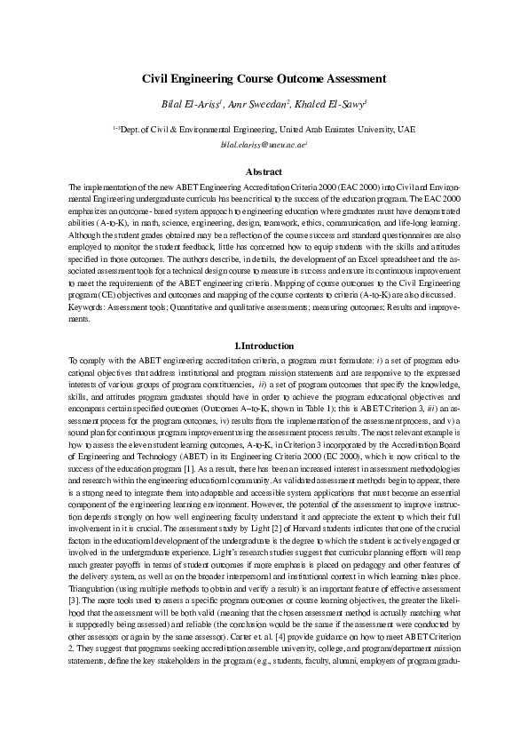 (PDF) Civil Engineering Course Outcome Assessment