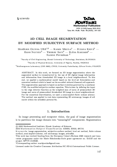 (PDF) 3D Cell Image Segmentation by Modified Subjective Surface Method