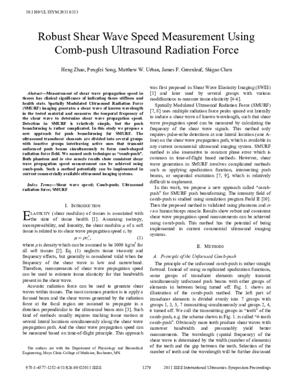 (PDF) Robust shear wave speed measurement using comb-push Ultrasound ...