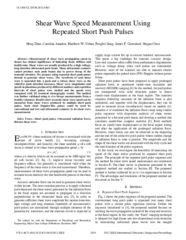 (PDF) Shear wave speed measurement using repeated short push pulses
