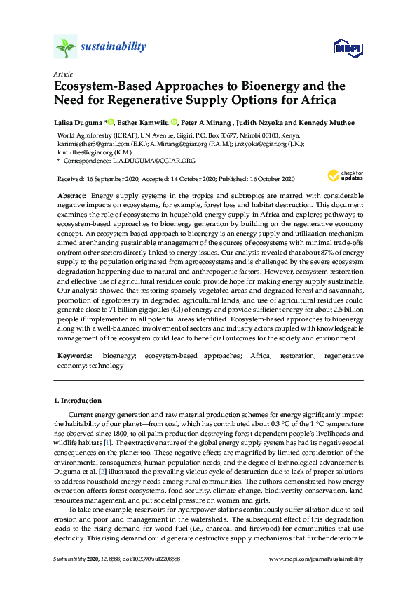 (PDF) Ecosystem-Based Approaches to Bioenergy and the Need for ...