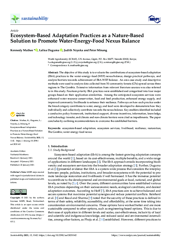 (PDF) Ecosystem-Based Adaptation Practices as a Nature-Based Solution ...