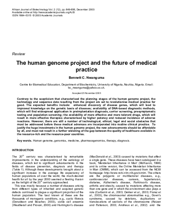 (PDF) The human genome project and the future of medical practice