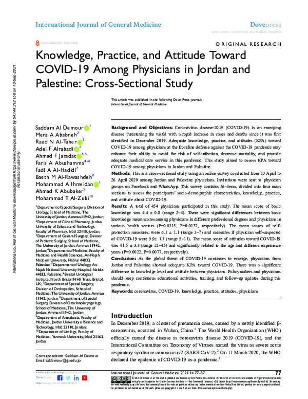 (PDF) Knowledge, Practice, and Attitude Toward COVID-19 Among ...