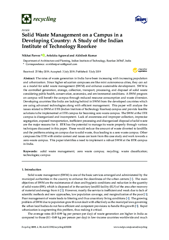 (PDF) Solid Waste Management on a Campus in a Developing Country: A ...