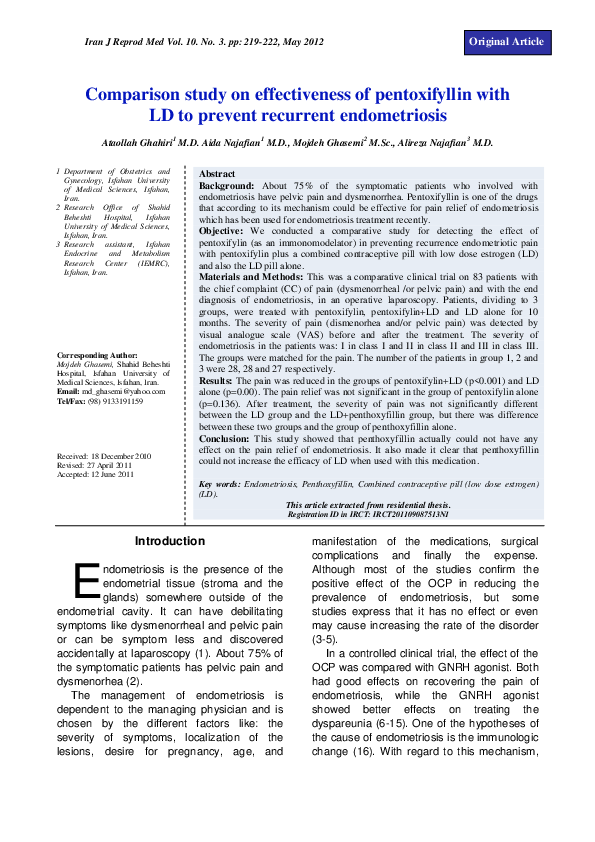 (PDF) Comparison study on effectiveness of pentoxifyllin with LD to