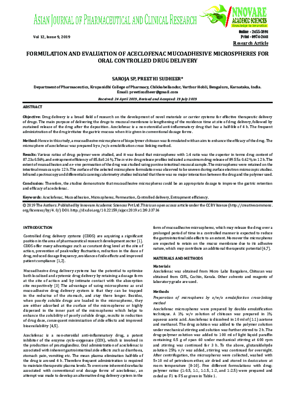 (PDF) Formulation and Evaluation of Aceclofenac Mucoadhesive ...