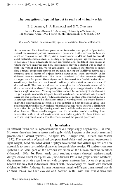(PDF) The perception of spatial layout in real and virtual worlds ...