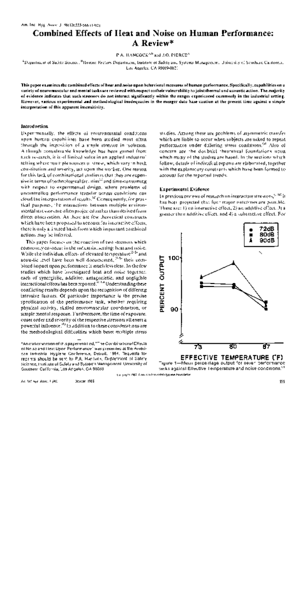 (PDF) Combined effects of heat and noise on human performance: A review