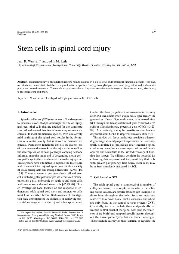 (PDF) Stem Cells in Spinal Cord Injury
