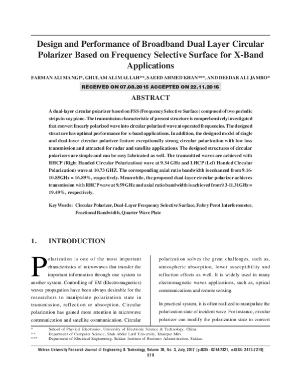 (PDF) Design and Performance of Broadband Dual Layer Circular Polarizer ...