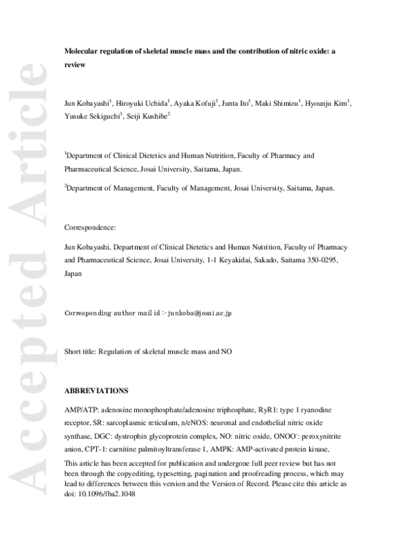 (PDF) Molecular regulation of skeletal muscle mass and the contribution ...