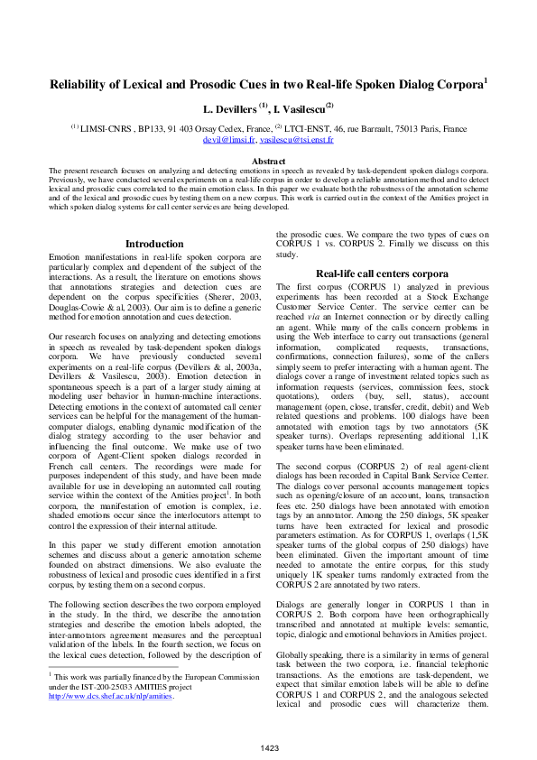 (PDF) Reliability of lexical and prosodic cues in two real-life spoken ...