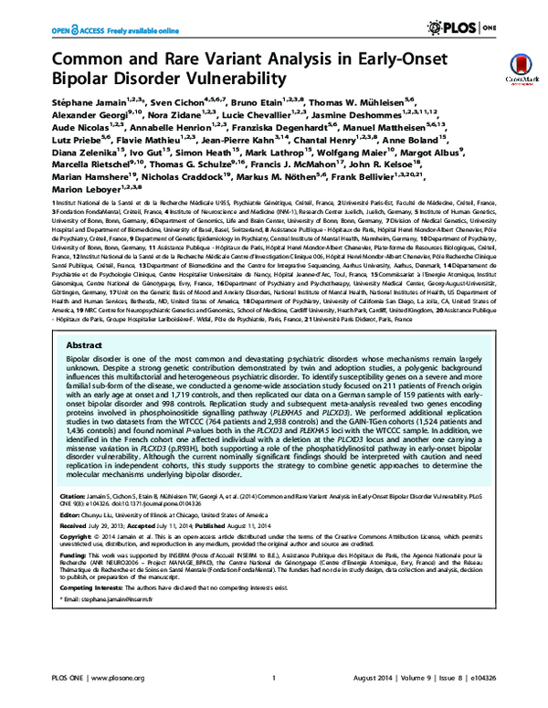 (PDF) Common and Rare Variant Analysis in Early-Onset Bipolar Disorder ...