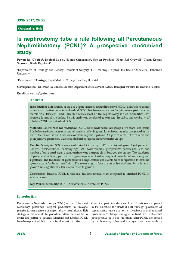 (PDF) Is nephrostomy tube a rule following all Percutaneous ...