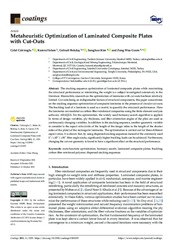 (PDF) Metaheuristic Optimization of Laminated Composite Plates with Cut ...