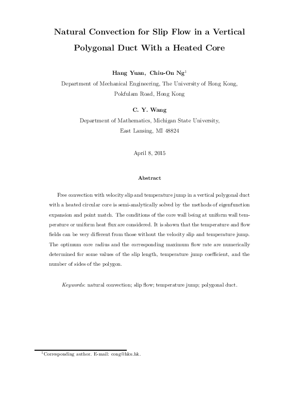 (PDF) Natural Convection for Slip Flow in a Vertical Polygonal Duct ...