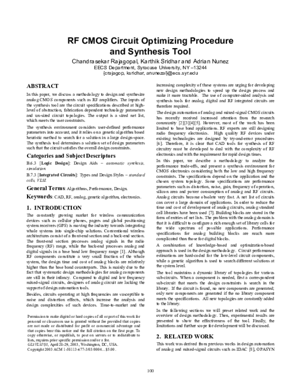 (PDF) RF CMOS circuit optimizing procedure and synthesis tool