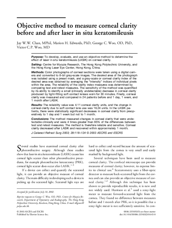(PDF) Objective method to measure corneal clarity before and after ...