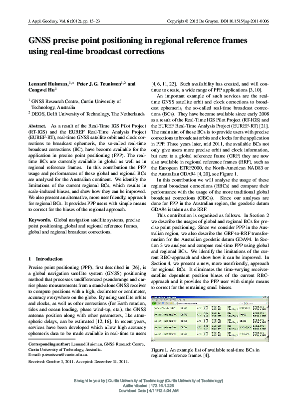 (PDF) GNSS precise point positioning in regional reference frames using ...
