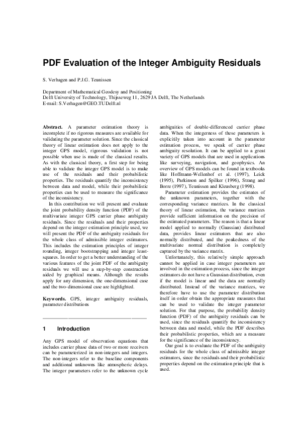 (PDF) PDF Evaluation of the Integer Ambiguity Residuals