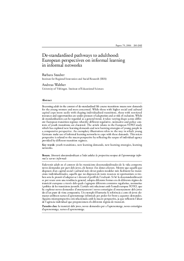 (PDF) De-standardised pathways to adulthood: European perspectives on ...