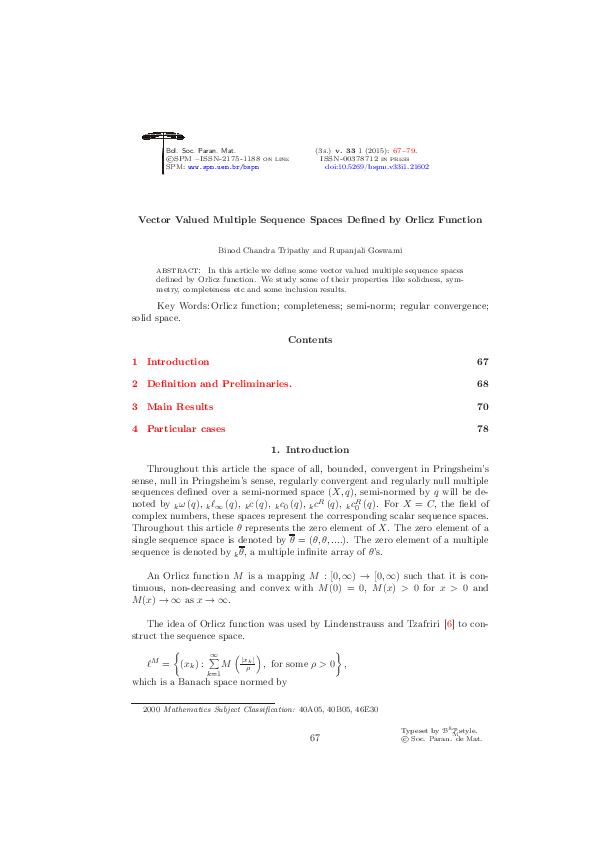 (PDF) Vector Valued Multiple Sequence Spaces Defined by Orlicz Function ...