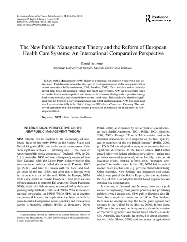 (PDF) The New Public Management Theory and the Reform of European ...