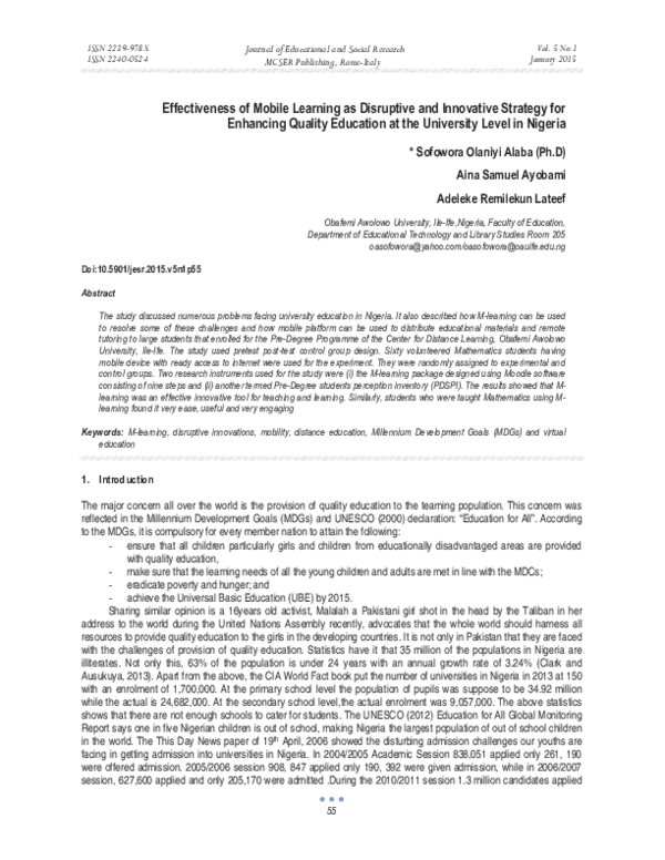 (PDF) Effectiveness of Mobile Learning as Disruptive and Innovative ...