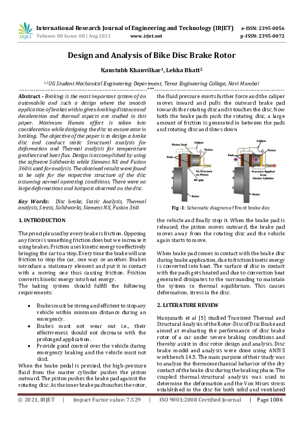 (PDF) IRJET- Design and Analysis of Bike Disc Brake Rotor