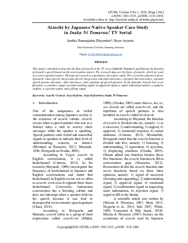 (PDF) Form and Function of Aizuchi Japenese Native Speaker in Inaka Ni ...