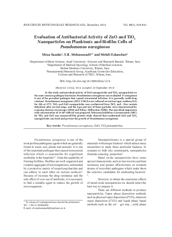 (PDF) Evaluation of Antibacterial Activity of ZnO and TiO2 ...