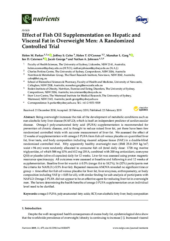 (PDF) Effect of Fish Oil Supplementation on Hepatic and Visceral Fat in ...